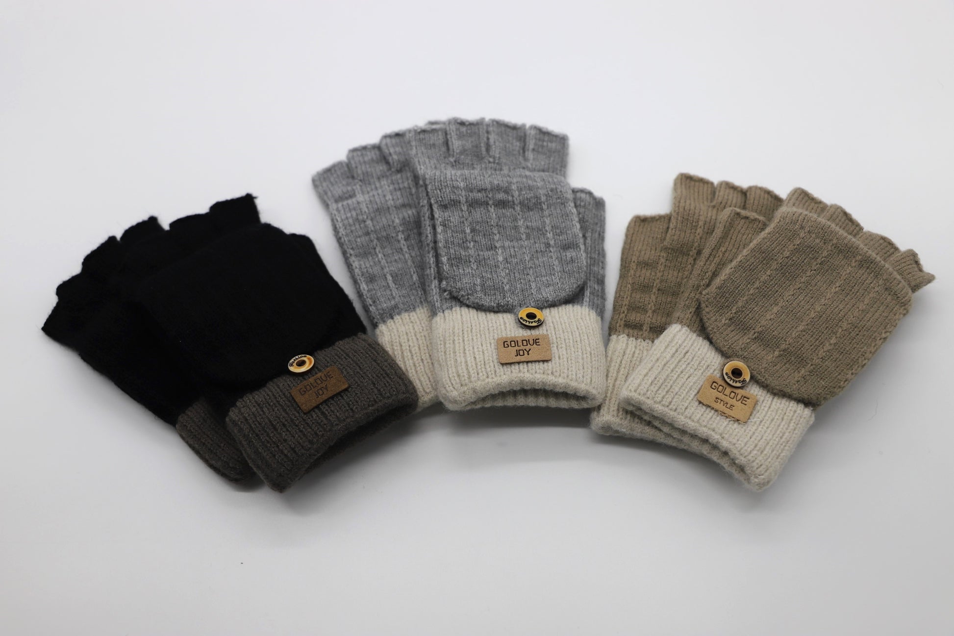 Warm Flip-Top Gloves for Women from Wool Blend - Mocha Beige - Scarf Designers