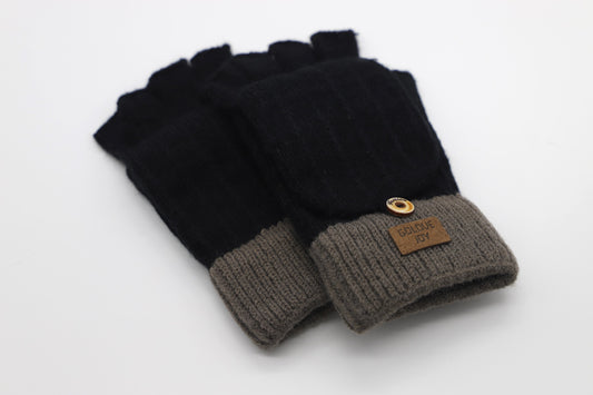 Warm Flip-Top Gloves for Women from Wool Blend - Black - Scarf Designers