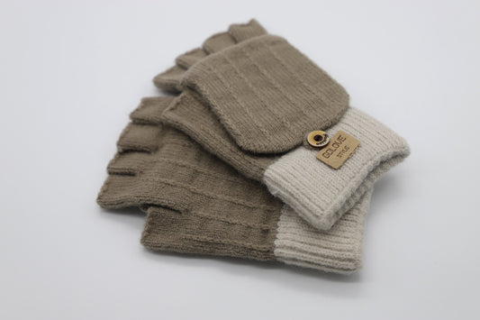 Warm Flip-Top Gloves for Women from Wool Blend - Mocha Beige - Scarf Designers