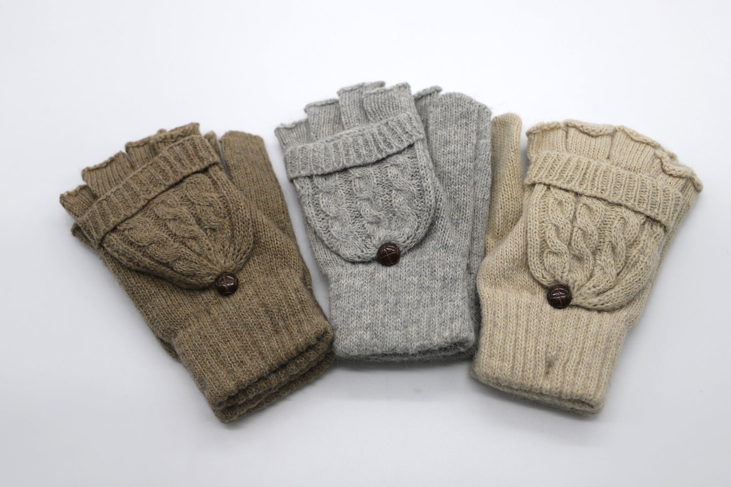 Warm Flip-Top Gloves for Women from Wool Blend - Taupe Brown - Scarf Designers