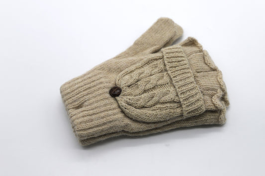 Warm Flip-Top Gloves for Women from Wool Blend - Ivory Beige - Scarf Designers