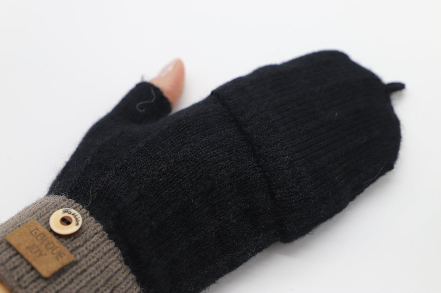Warm Flip-Top Gloves for Women from Wool Blend - Black - Scarf Designers
