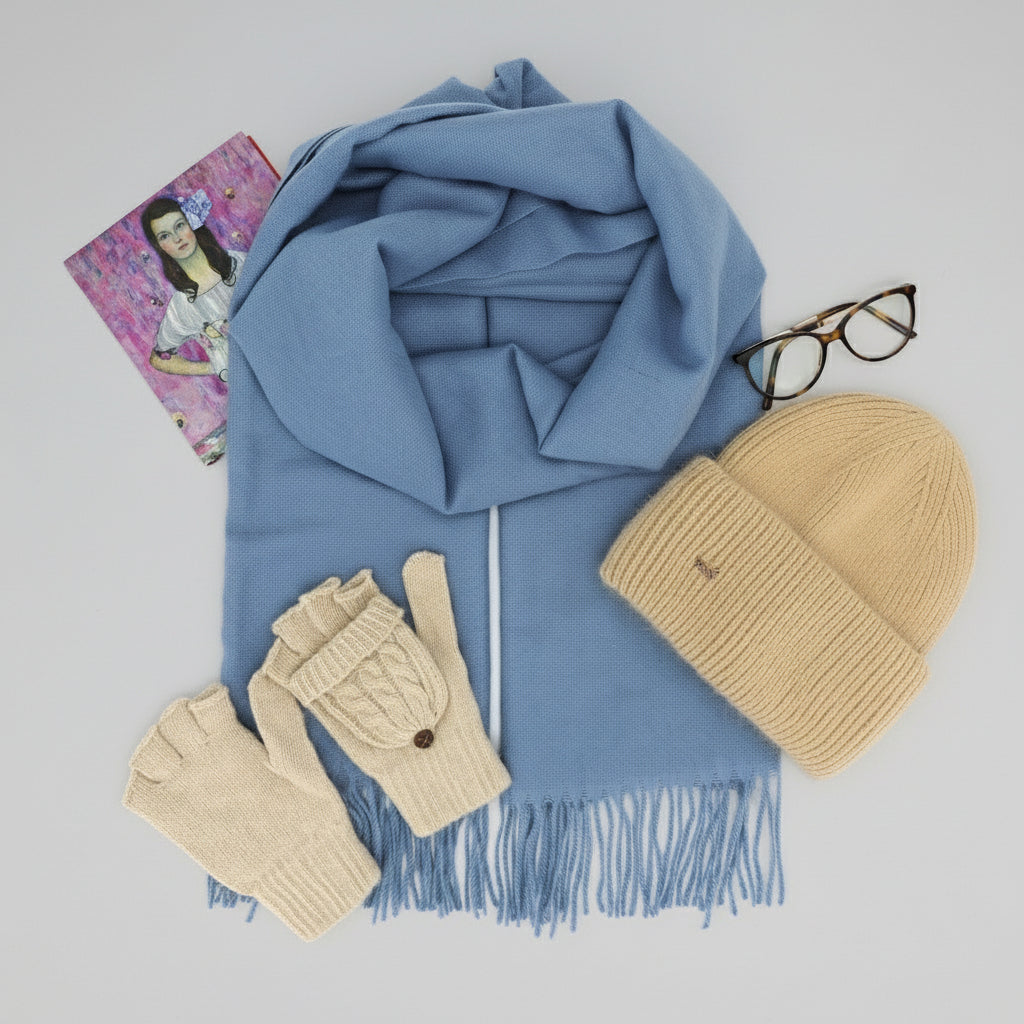Soft Wool and Cashmere Scarf - Stone Blue - Scarf Designers