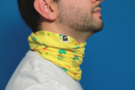 Bandana from recycled polyester with  cycling pattern in yellow - Scarf Designers
