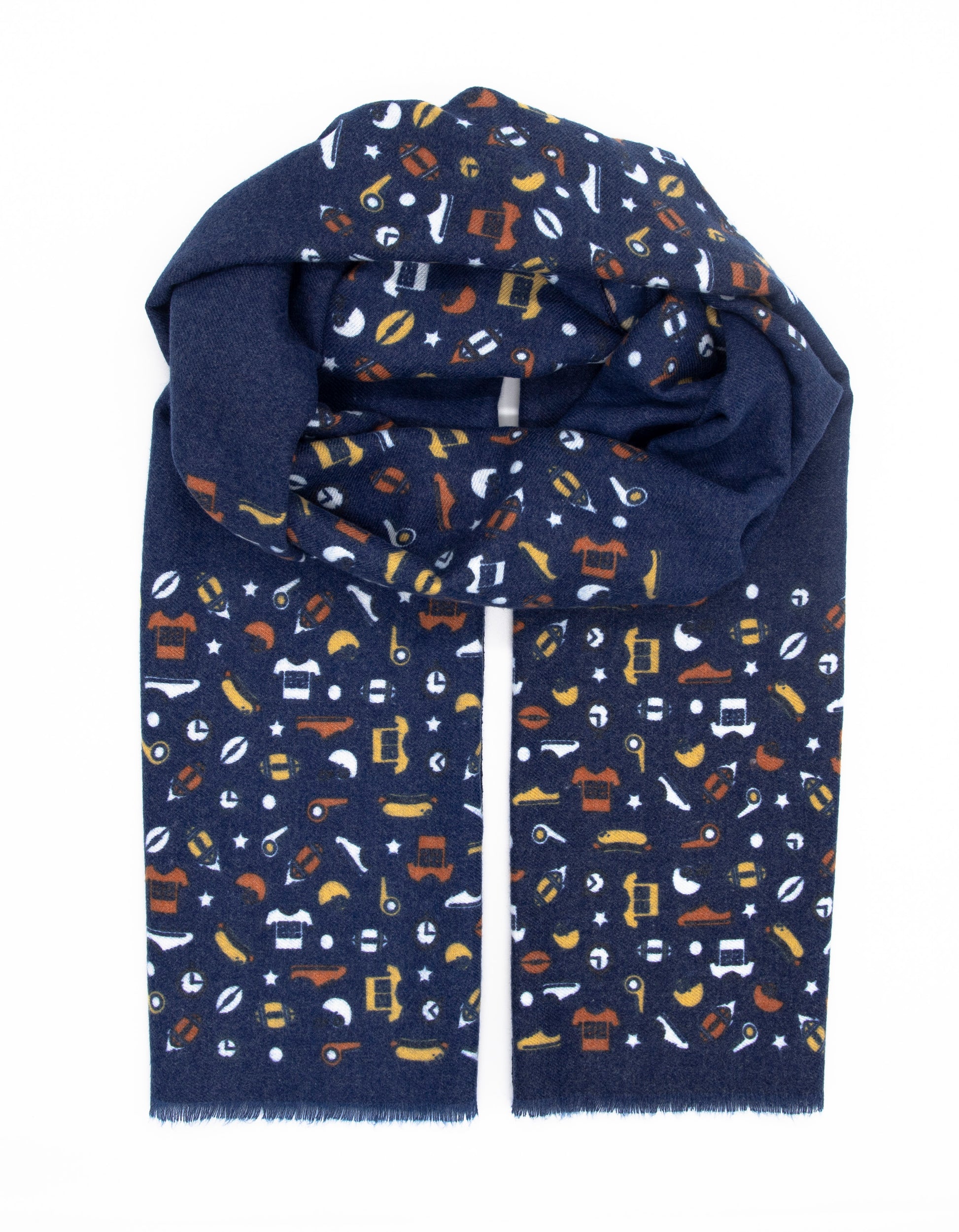 Soft Cotton Scarf for Men with Rugby Print - Navy Blue - Scarf Designers