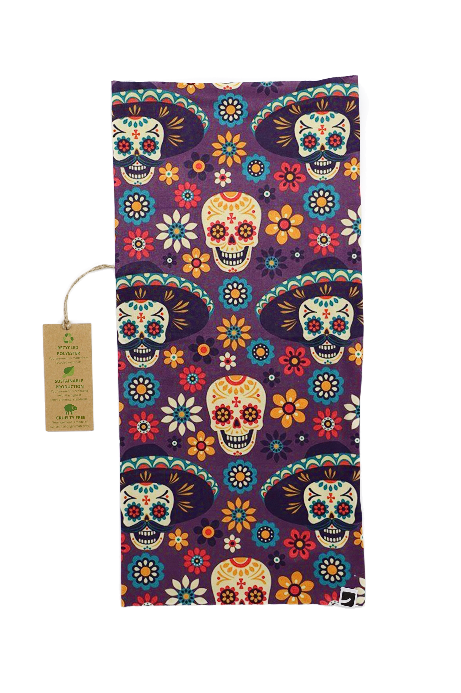 Bandana from recycled polyester with skulls pattern in multicolor - Scarf Designers