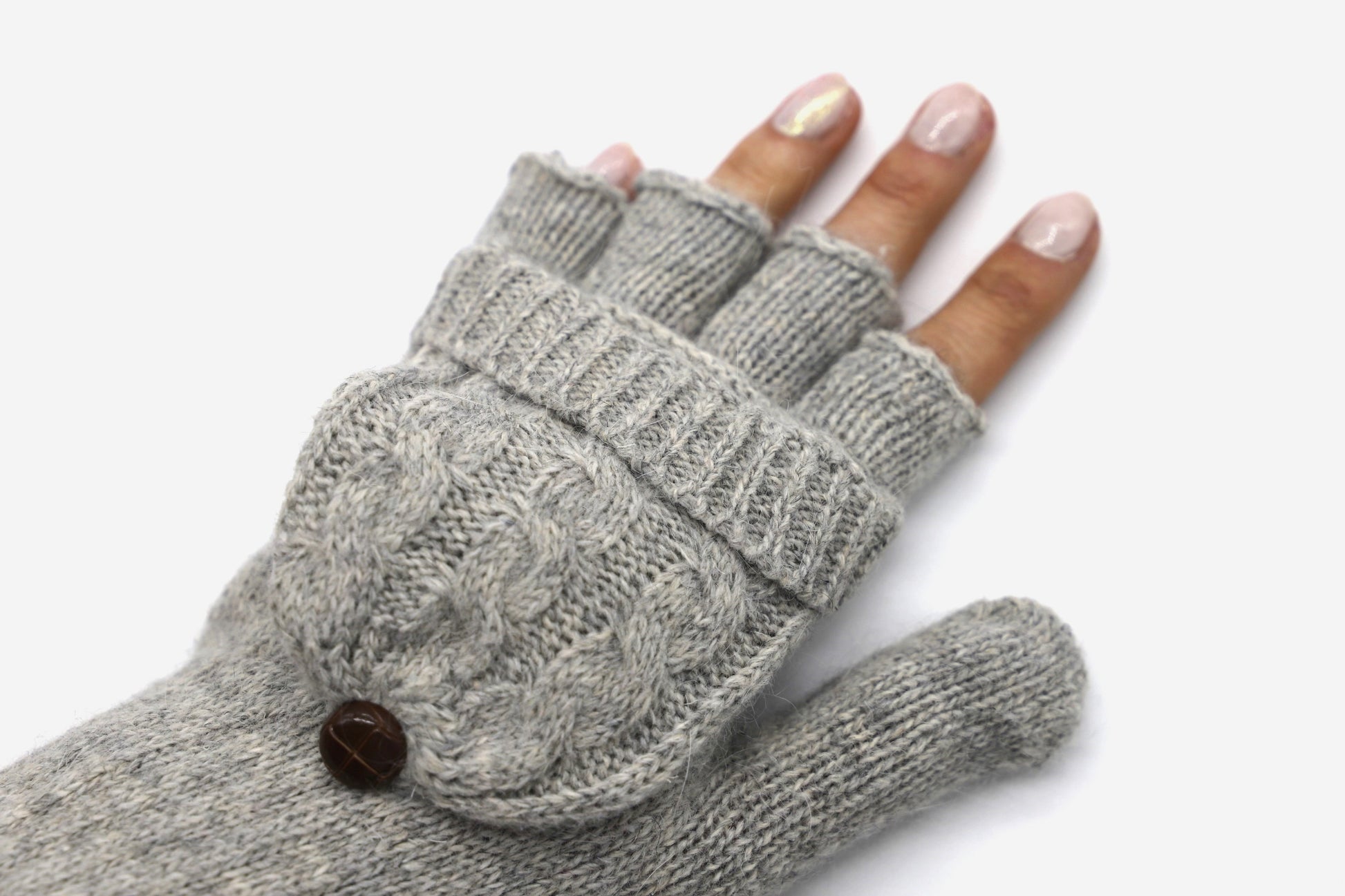 Warm Flip-Top Gloves for Women from Wool Blend - Light Grey - Scarf Designers