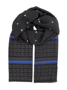Black scarf. Always fashionable and elegant black scarf with blue and grey stripes designed with make reindeers and bears patterns. Made of cosy and warm materials which makes it a perfect fit for the Winter, Autumn and Spring season. It will also keep you warm on a chilly day in Summer so you can simply wear it all year round! Scarves for women. Scarves for men.