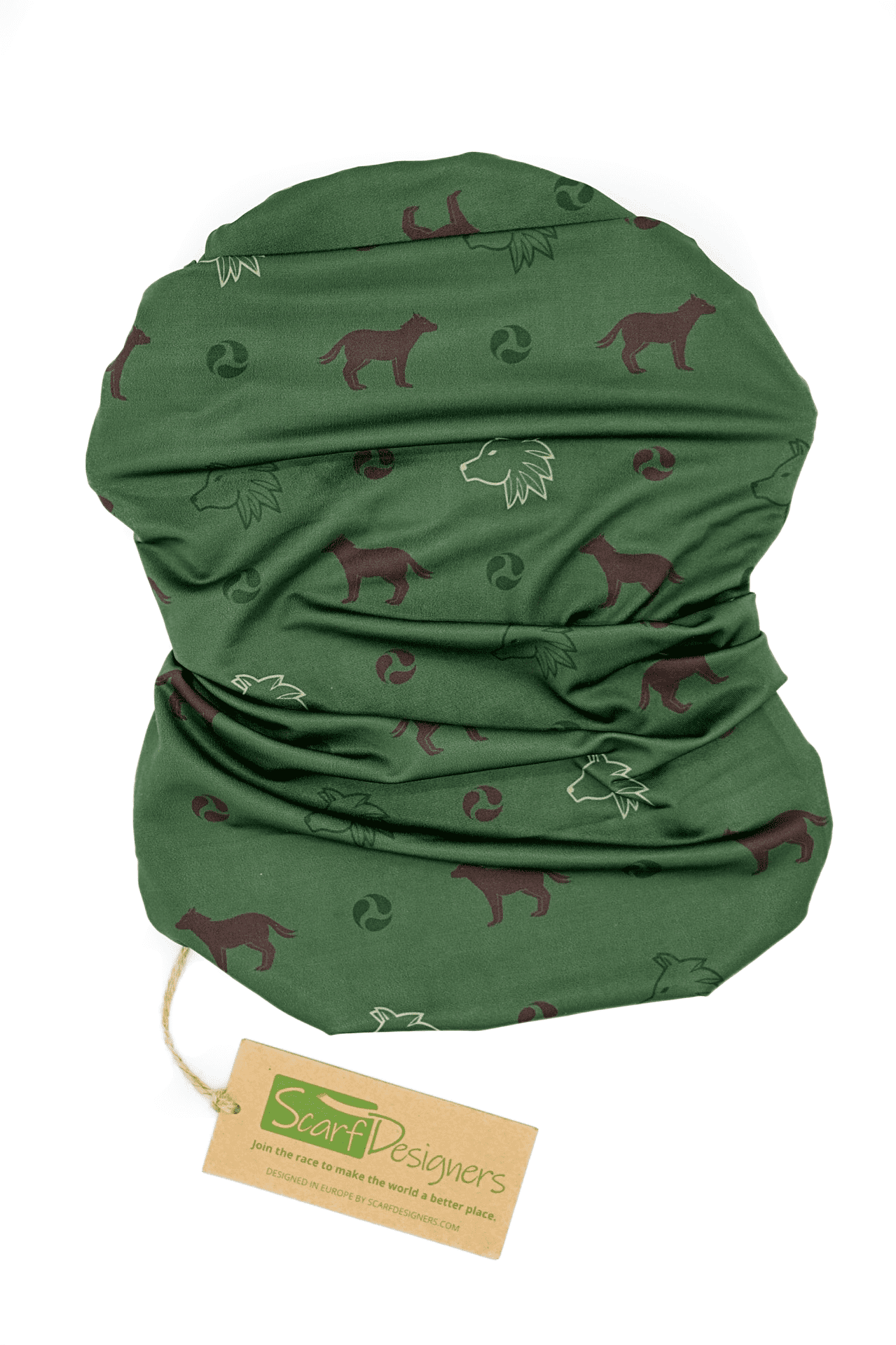 Bandana from recycled polyester with animal pattern in green - Scarf Designers