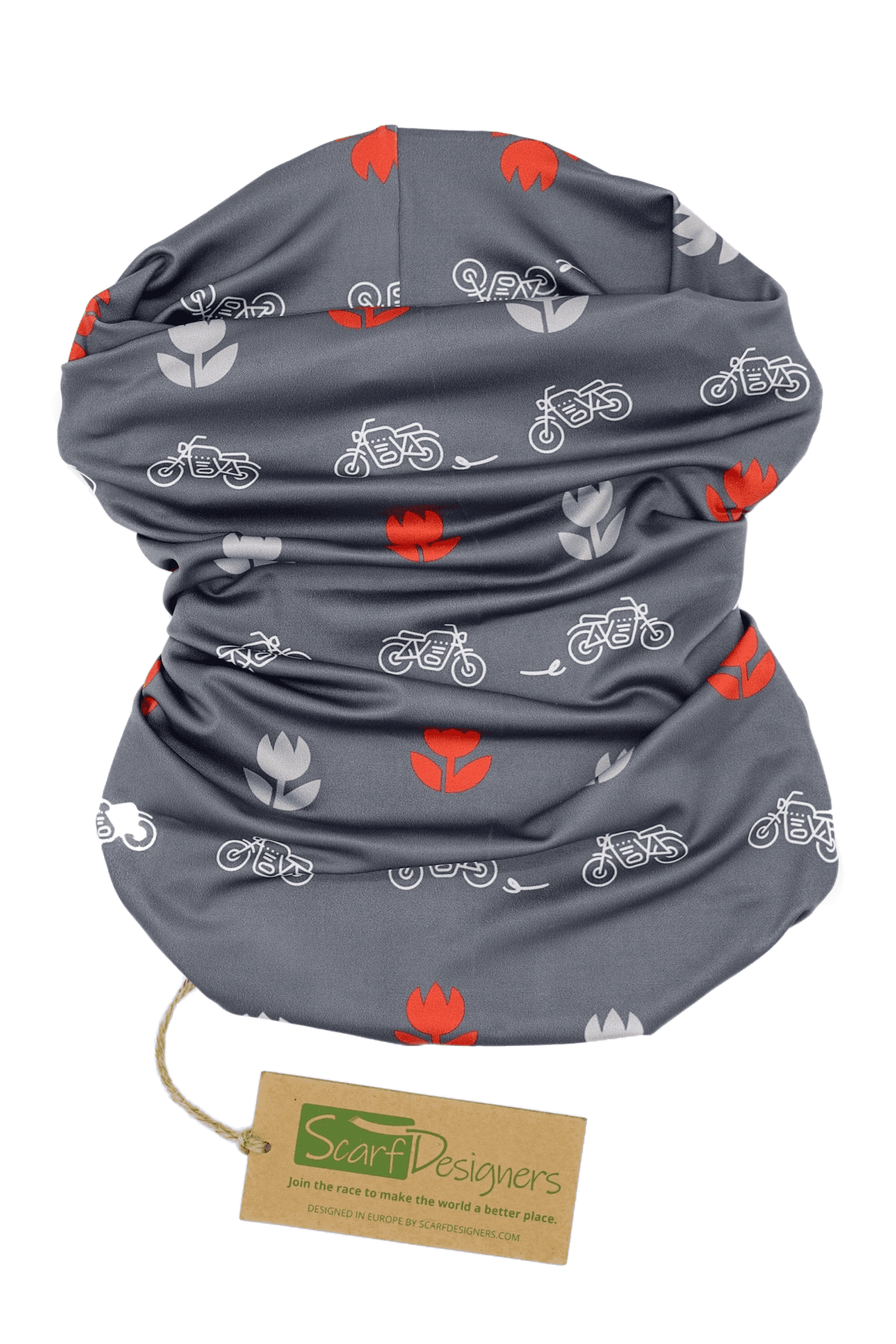 Bandana from recycled polyester with motorbike pattern in grey - Scarf Designers