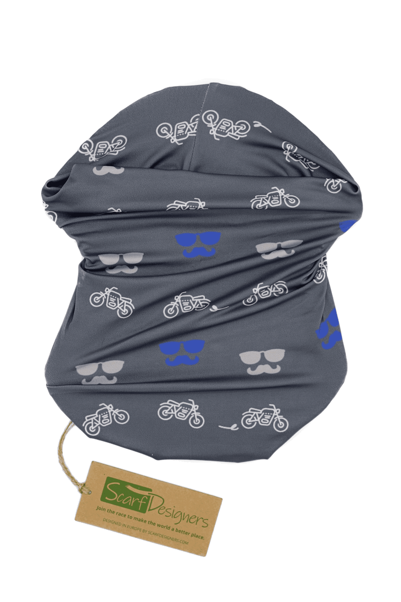 Bandana from recycled polyester with motorcycle pattern in grey - Scarf Designers