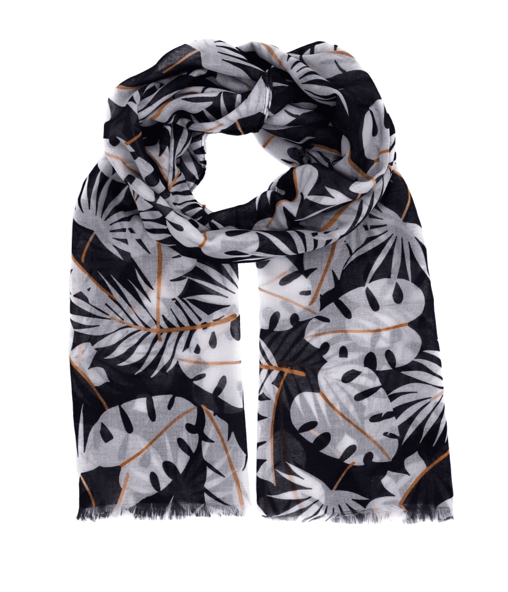 Light cotton scarf for women with palm pattern in black - Scarf Designers