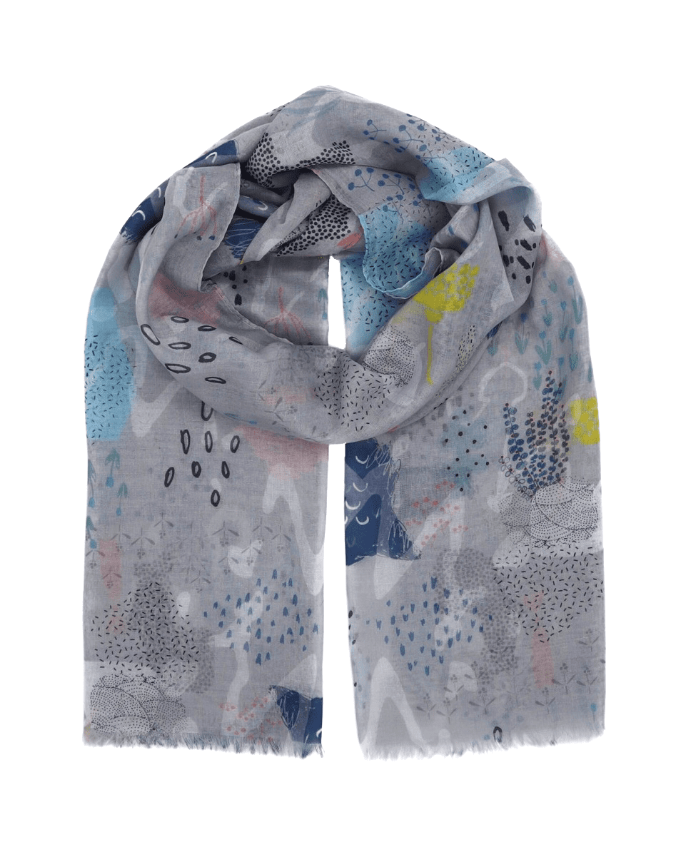 Light cotton scarf for women with floral pattern in grey - Scarf Designers